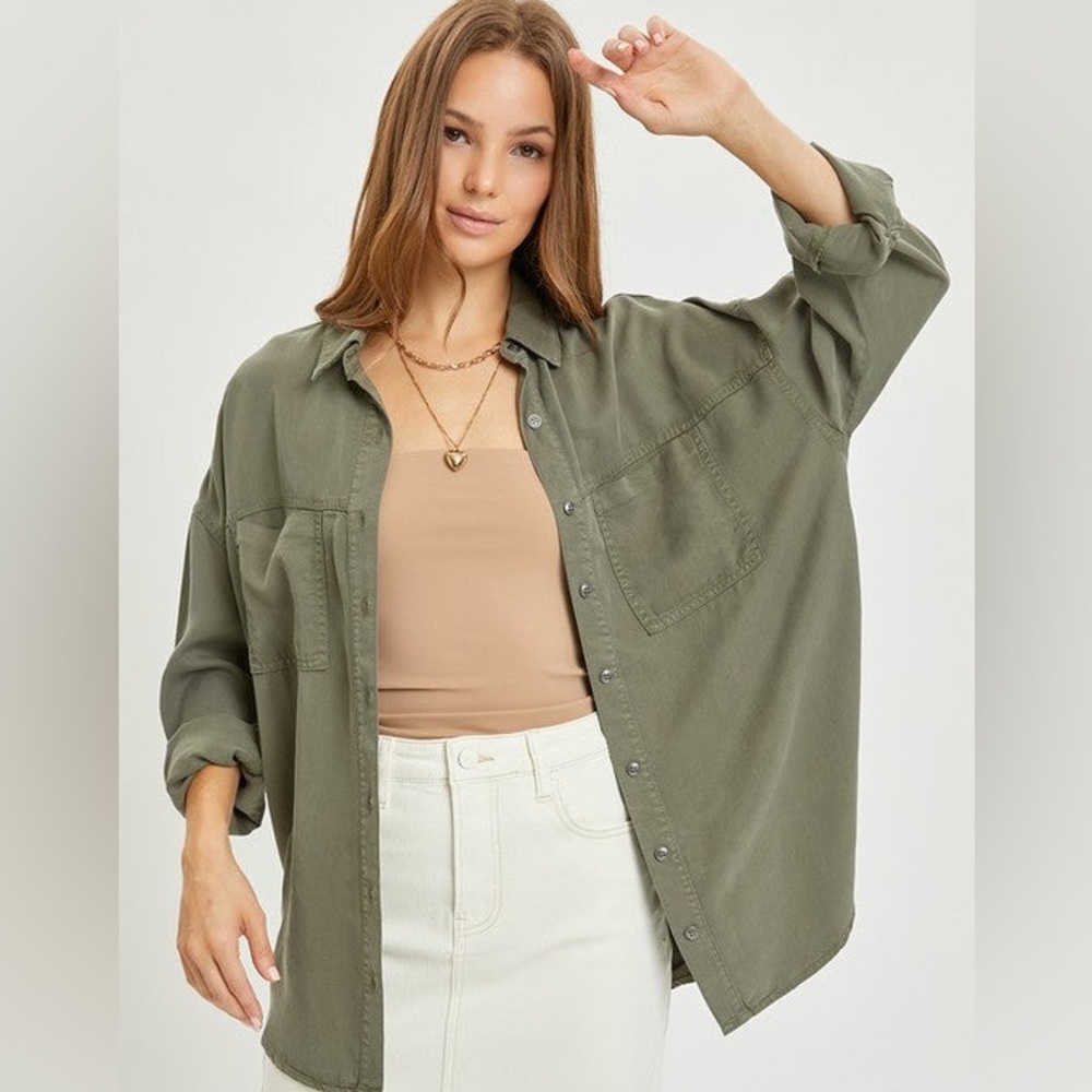 Risen,Oversized Viscous/Linen Blend,Buttoned Shirt,Roll & Button Sleeve,Size 2X - Picture 15 of 16